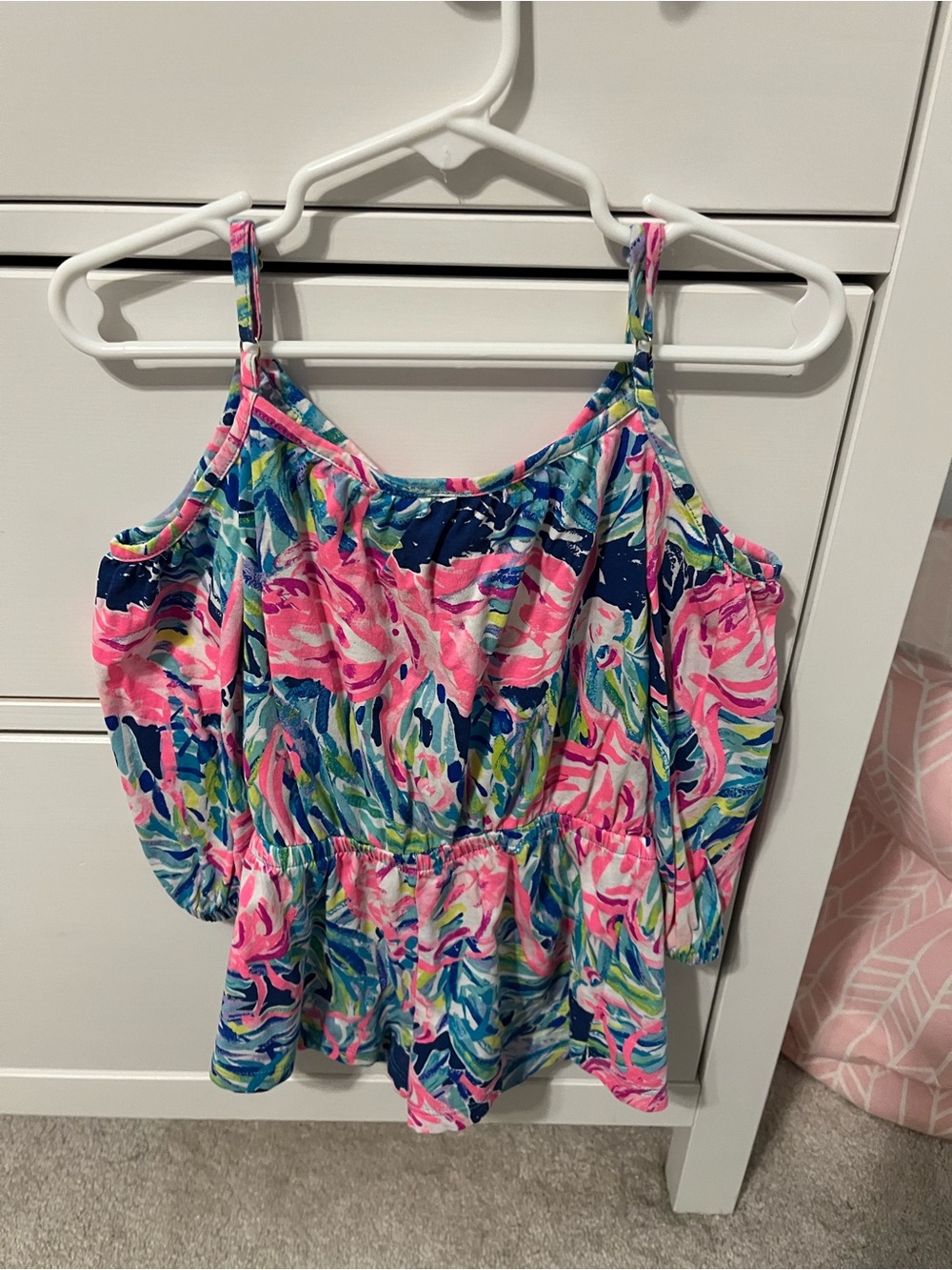 Lilly Pulitzer Pink & Blue Floral Cold-Shoulder long sleeve romper